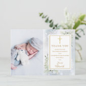 Baptism Christening Winter Snowflakes Foto Bedankkaart (Staand voorkant)