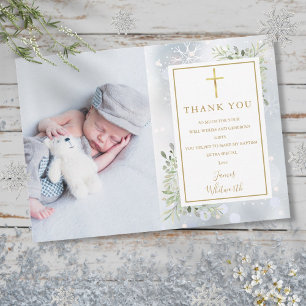 Baptism Christening Winter Snowflakes Foto Bedankkaart