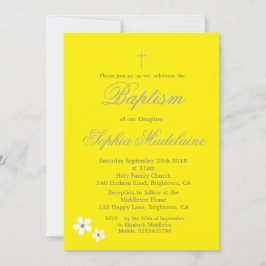 Baptism Christening Yellow Daisy Silver Girl Kaart