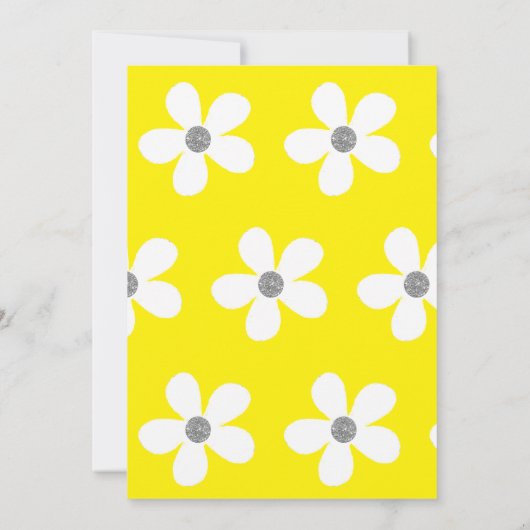 Baptism Christening Yellow Daisy Silver Girl Kaart (Achterkant)
