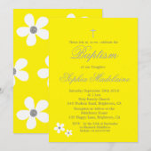 Baptism Christening Yellow Daisy Silver Girl Kaart (Voorkant / Achterkant)