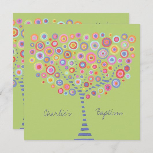 Baptism Circle Tree Retro gepersonaliseerde uitnod Kaart (Voorkant / Achterkant)
