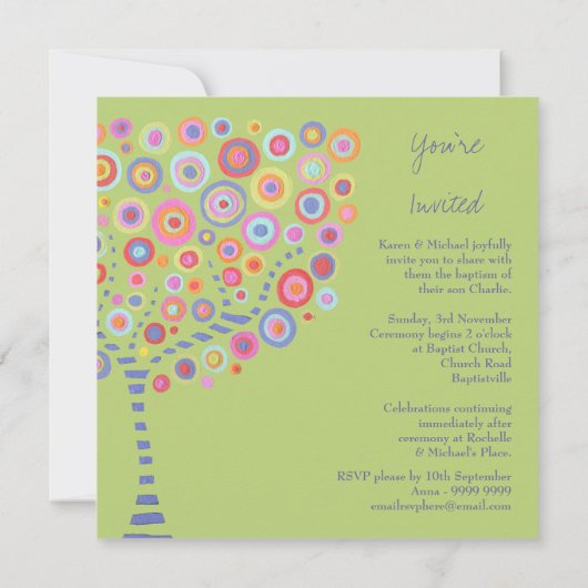 Baptism Circle Tree Retro gepersonaliseerde uitnod Kaart (Achterkant)
