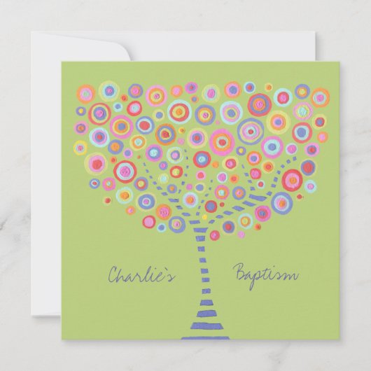 Baptism Circle Tree Retro gepersonaliseerde uitnod Kaart (Voorkant)