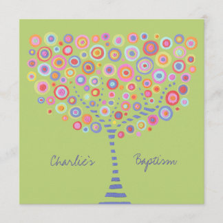 Baptism Circle Tree Retro gepersonaliseerde uitnod Kaart