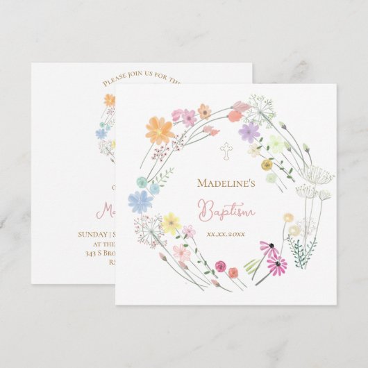 Baptism colorful wildflowers wreath kaart (Voorkant / Achterkant)