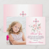 Baptism Communion Confirmation Girl Floral PHOTO Bedankkaart (Voorkant / Achterkant)