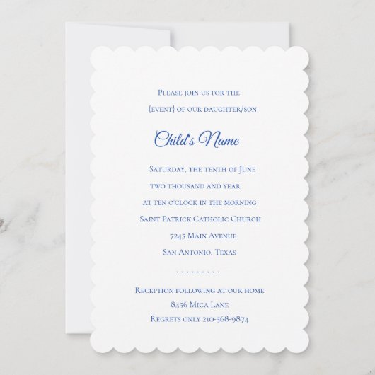 Baptism Confirmation 1st Communion Blue Cross Kaart (Achterkant)