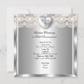 Baptism Cream Silver Photo Heart Cross Boy Girl 2 Kaart (Achterkant)