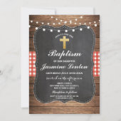 Baptism Cross Christening Red Check Gingham Chalk Kaart (Voorkant)