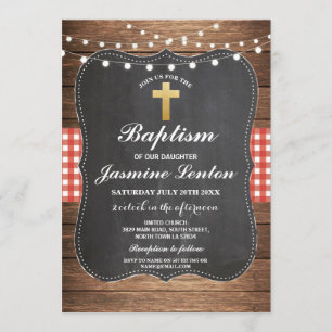 Baptism Cross Christening Red Check Gingham Chalk Kaart
