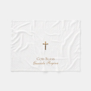 Baptism Cross Gold Crucifix Netting Fleece Deken