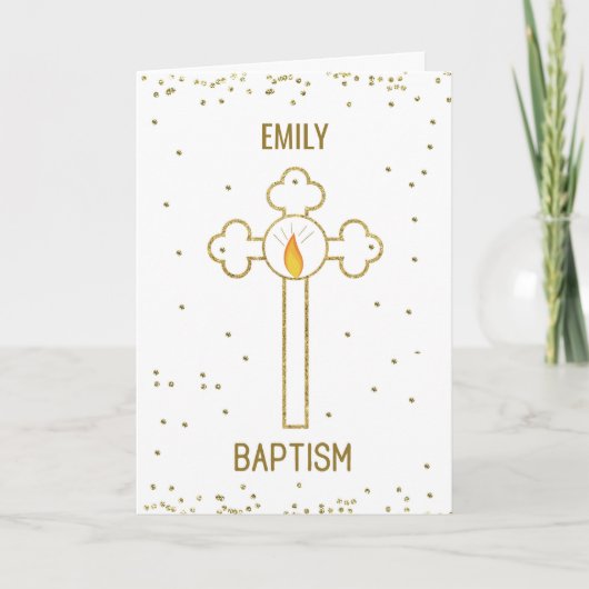 Baptism Custom Name Emily Gold Cross Kaart (Voorkant)