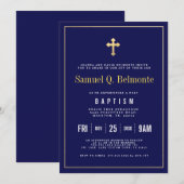 Baptism Dark Navy Invitation Kaart (Voorkant / Achterkant)