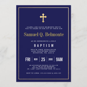 Baptism Dark Navy Invitation Kaart