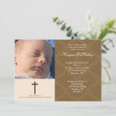 Baptism Dedicatie Tan/Cream 5x7 Damasfoto Kaart (Staand voorkant)