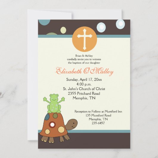Baptism Dedication 5x7 Kikker & Turtle Invitation Kaart (Voorkant)
