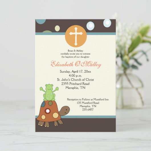 Baptism Dedication 5x7 Kikker & Turtle Invitation Kaart (Staand voorkant)