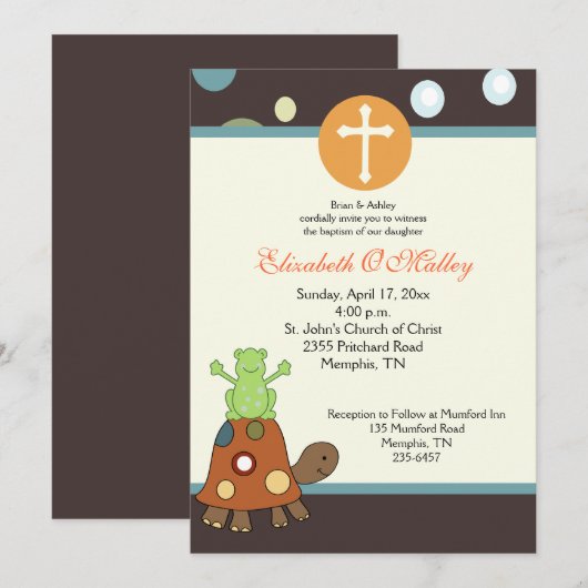 Baptism Dedication 5x7 Kikker & Turtle Invitation Kaart (Voorkant / Achterkant)