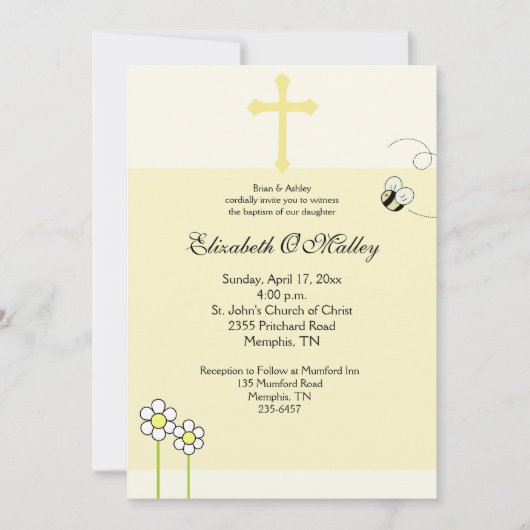 Baptism Dedication Spring Bee Happy Invitation Kaart (Voorkant)