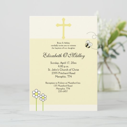 Baptism Dedication Spring Bee Happy Invitation Kaart (Staand voorkant)
