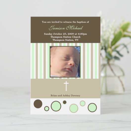 Baptism Dedicted Boy Tan Brown Bubbles Kaart (Staand voorkant)