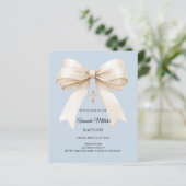 Baptism dusty blue beige bow boy invitation (Staand voorkant)