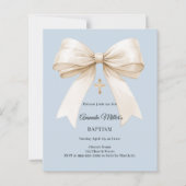 Baptism dusty blue beige bow boy invitation (Voorkant)