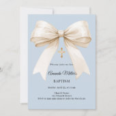 Baptism dusty blue beige bow boy kaart (Voorkant)