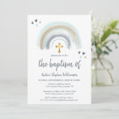 Baptism Dusty Blue en White Boho | Regenboog Kaart (Staand voorkant)