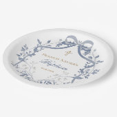 Baptism elegant blue bow papieren bordje (Gekanteld)