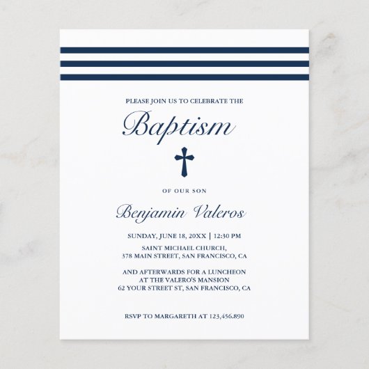 BAPTISM Elegant Striped Blue Cross Budget (Voorkant)