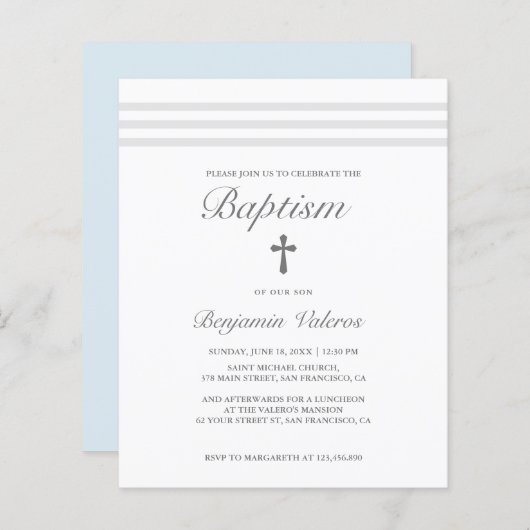 BAPTISM Elegant Striped grijs Cross Budget (Voorkant / Achterkant)