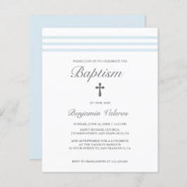 BAPTISM Elegant Striped pastel blue Cross