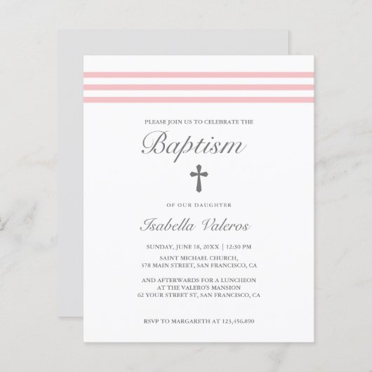 BAPTISM Elegant Striped pastel roze kruis (Voorkant / Achterkant)