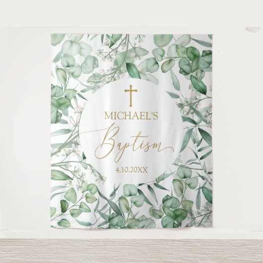 Baptism Eucalyptus greenery backdrop banner Wandkleed (Voorkant)