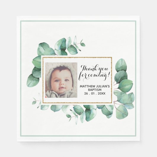 Baptism Eucalyptus Greenery Christening DANK U Servet (Voorkant)