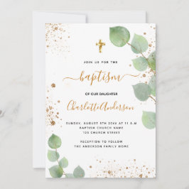 Baptism eucalyptus greenery cross script kaart