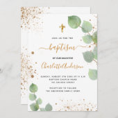 Baptism eucalyptus greenery cross script kaart (Voorkant / Achterkant)