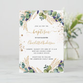 Baptism eucalyptus greenery Gold script Kaart (Staand voorkant)