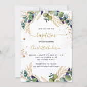 Baptism eucalyptus greenery Gold script Kaart (Voorkant)