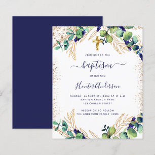 Baptism eucalyptus greenery navy blue-uitnodiging