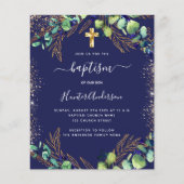 Baptism eucalyptus greenery navy blue-uitnodiging (Voorkant)