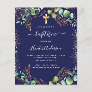 Baptism eucalyptus greenery navy blue-uitnodiging