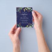Baptism eucalyptus greenery navy blue-uitnodiging flyer (Hand)