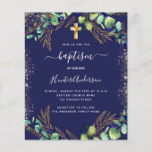 Baptism eucalyptus greenery navy blue-uitnodiging flyer (Voorkant)