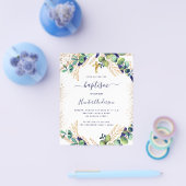 Baptism eucalyptus greenery navy blue-uitnodiging flyer (Enkel)