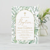 Baptism Eucalyptus leaves Invitation Kaart (Staand voorkant)