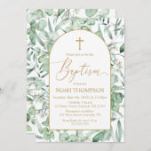 Baptism Eucalyptus leaves Invitation Kaart (Voorkant / Achterkant)