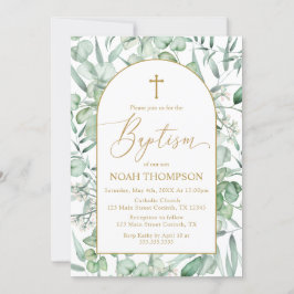 Baptism Eucalyptus leaves Invitation Kaart